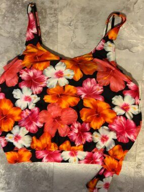 womens size 16 bikini swim tank top swim suit floral black plus sized swiming